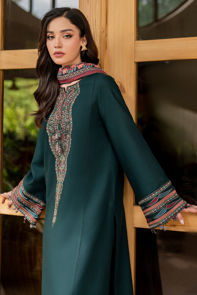 Embroidered Khaddar Green Stitched Suit - Jazmin