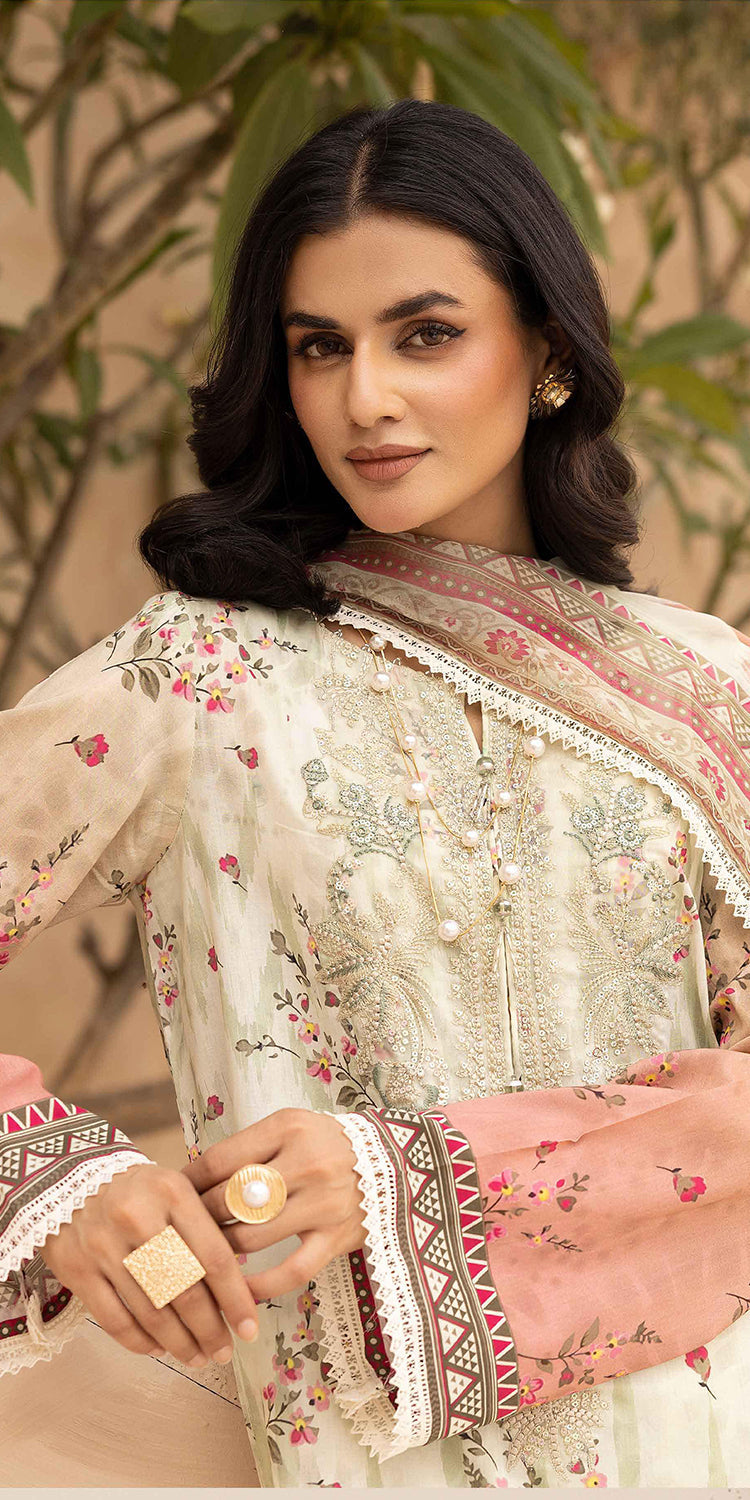 Lawn Off White Stitched Suit - Kesariya Vol III by Nureh