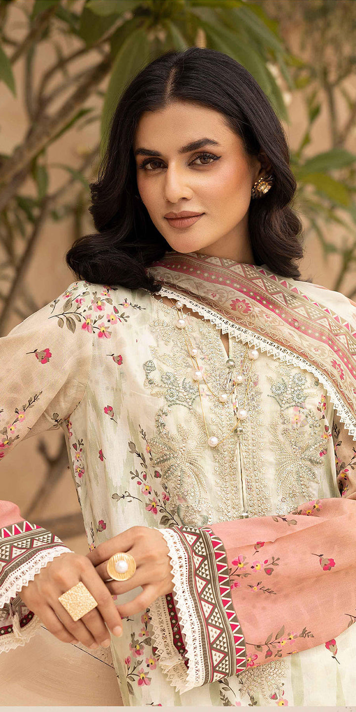 Lawn Off White Stitched Suit - Kesariya Vol III by Nureh