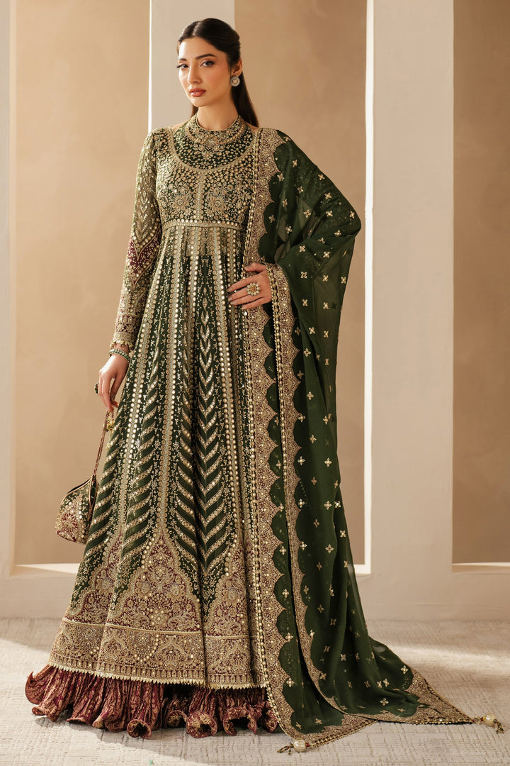 Embroidered Chiffon Dark Green Suit - Jazmin Wedding Formals Stitched