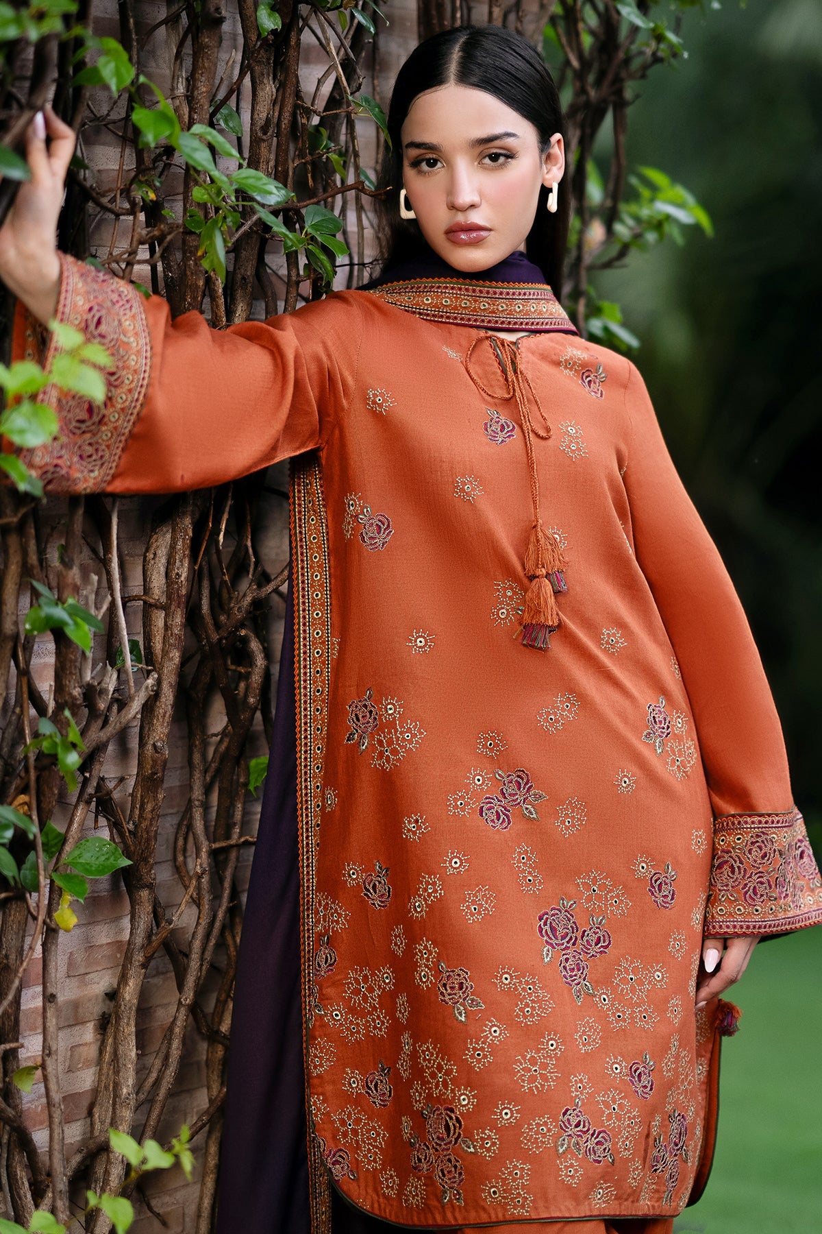 Embroidered Khaddar Orange Stitched Suit - Jazmin