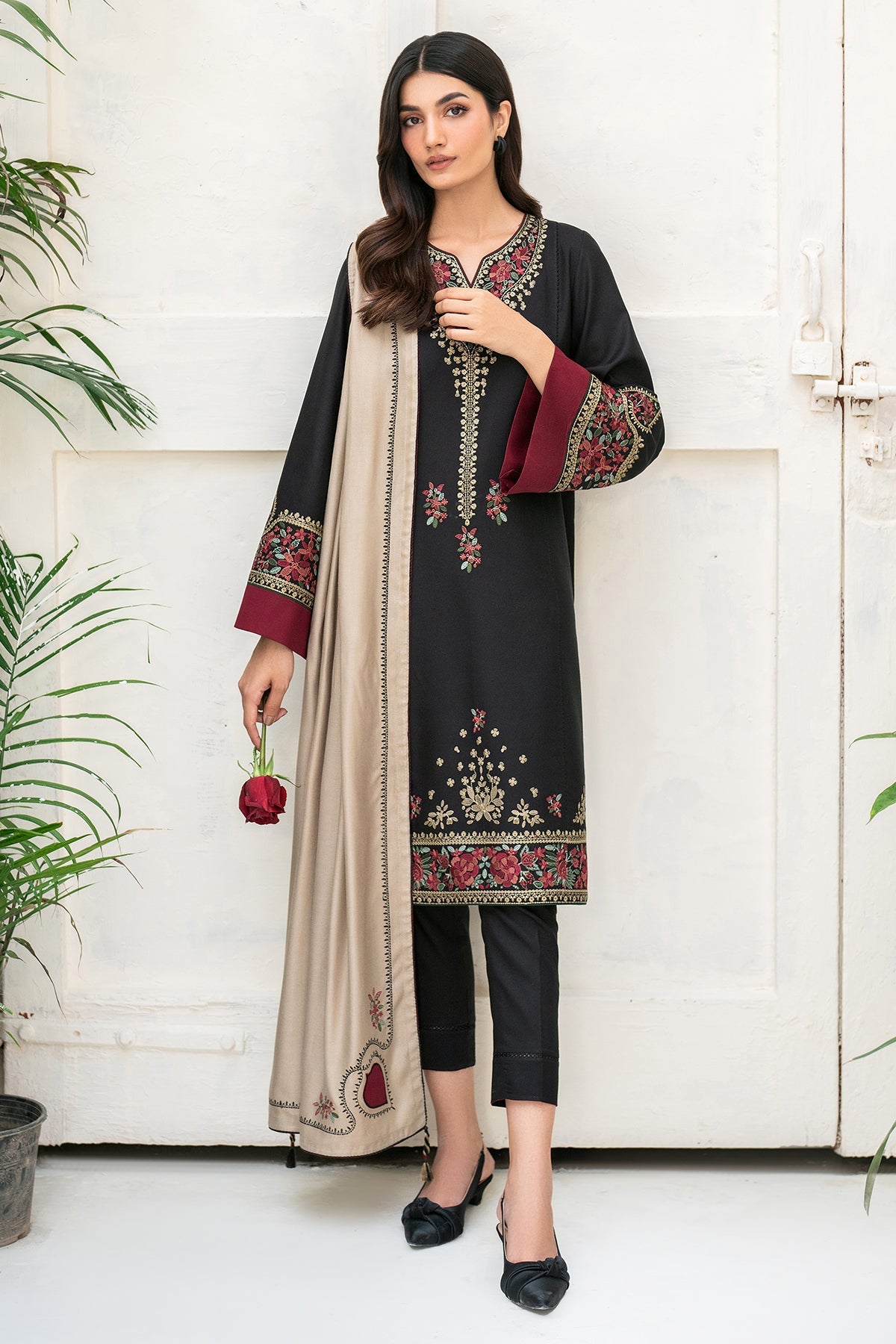 Embroidered Premium Viscose Black Stitched Suit - Jazmin