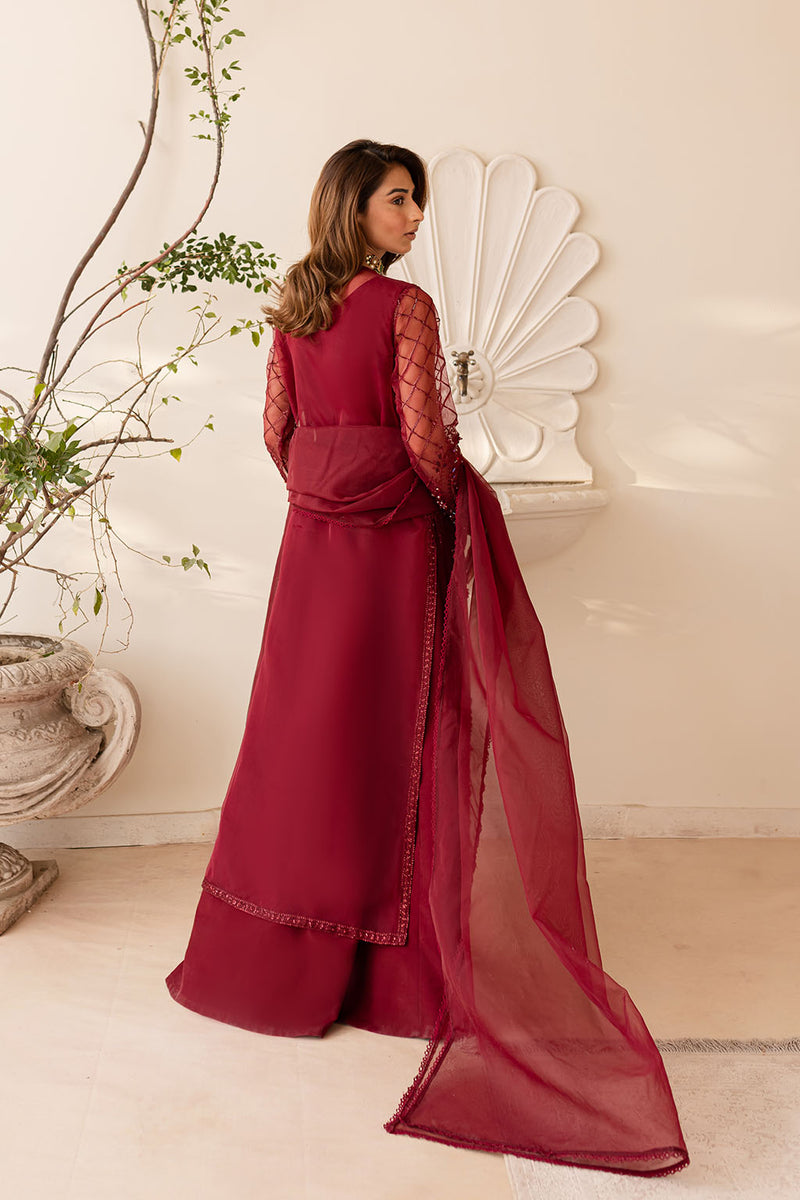 Silk & Organza Red Stitched Suit - Vanya