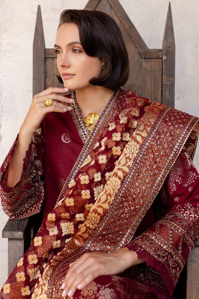 Embroidered Lawn Jacquard Maroon Stitched Suit - Nureh