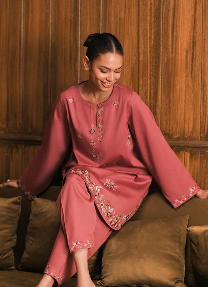 Cotton Satin Pink Stitched Suit - Image