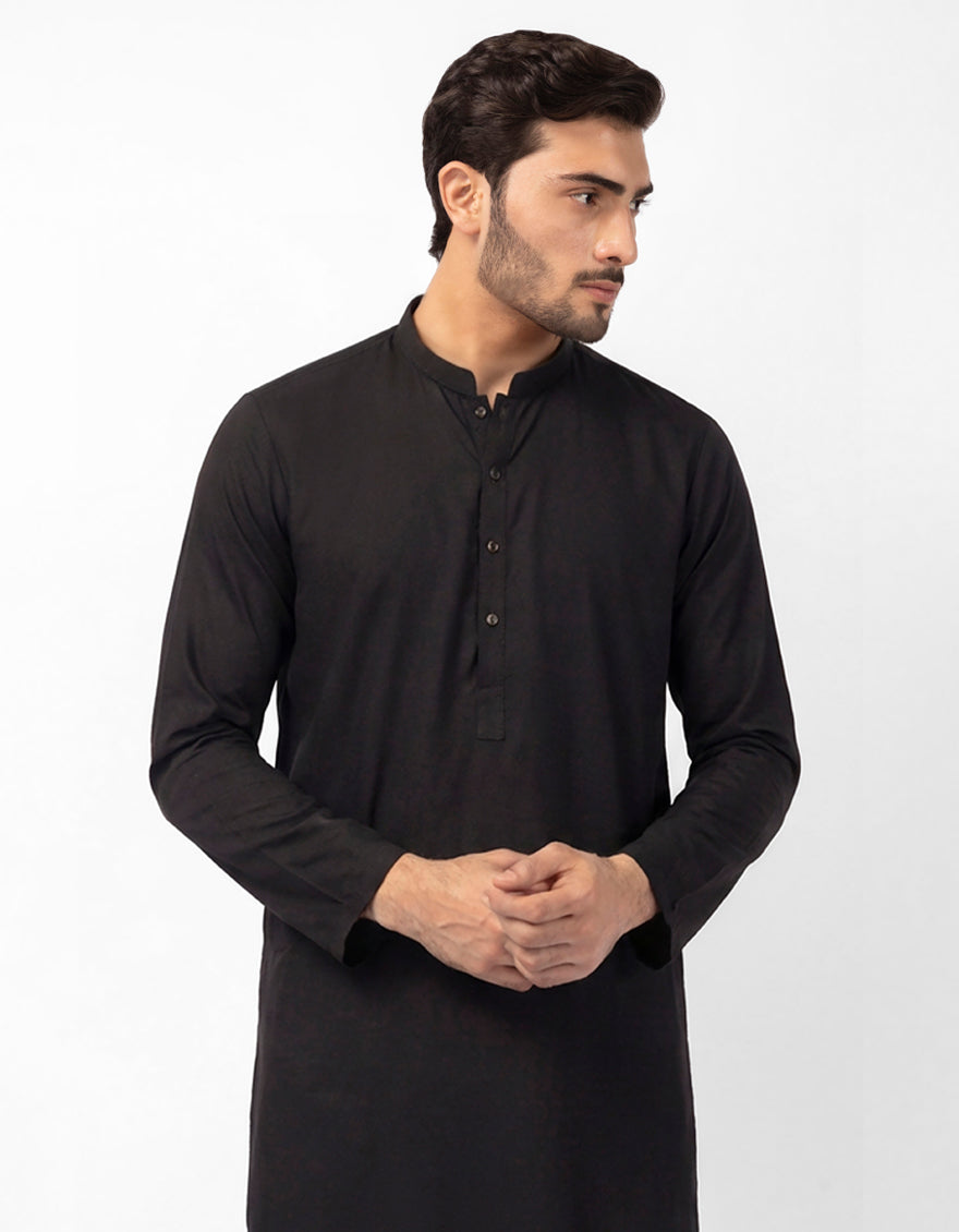 Blended Black Kurta - J. Junaid Jamshed