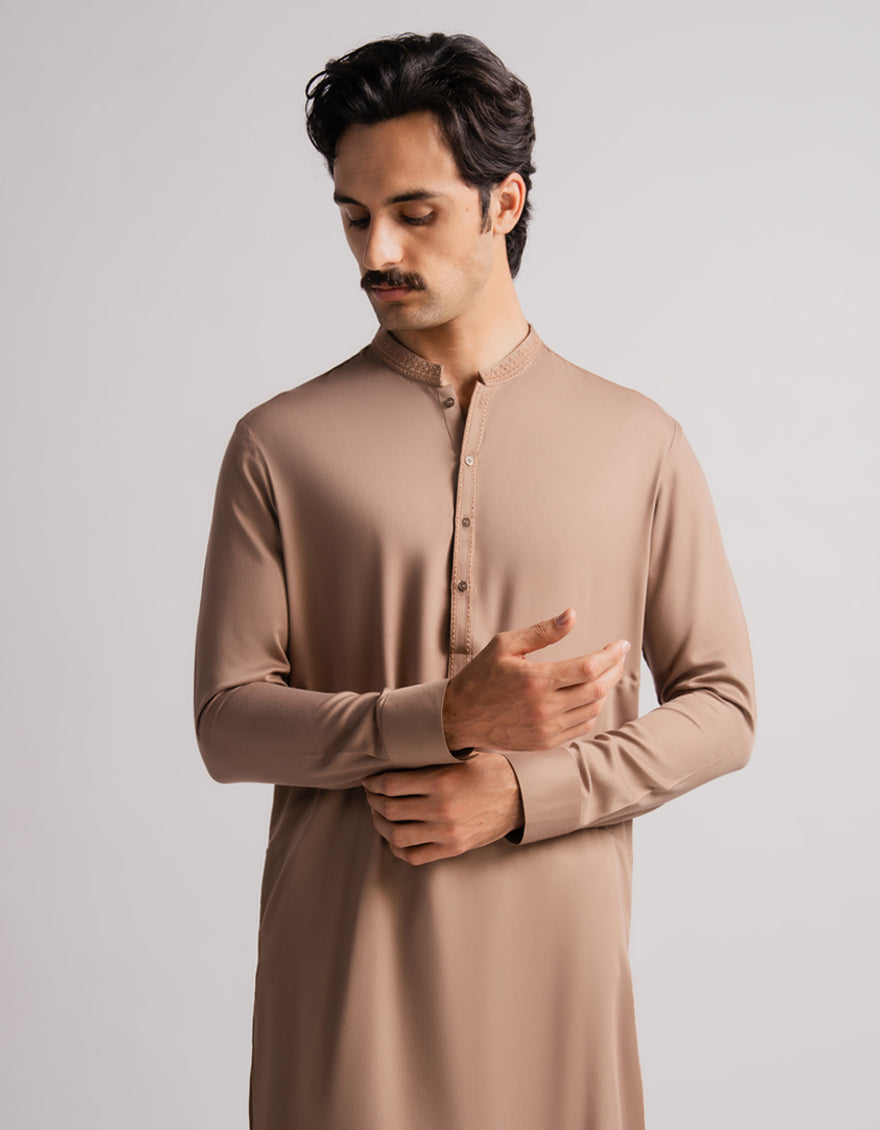 Blended Brown Shalwar Kameez - J. Junaid Jamshed