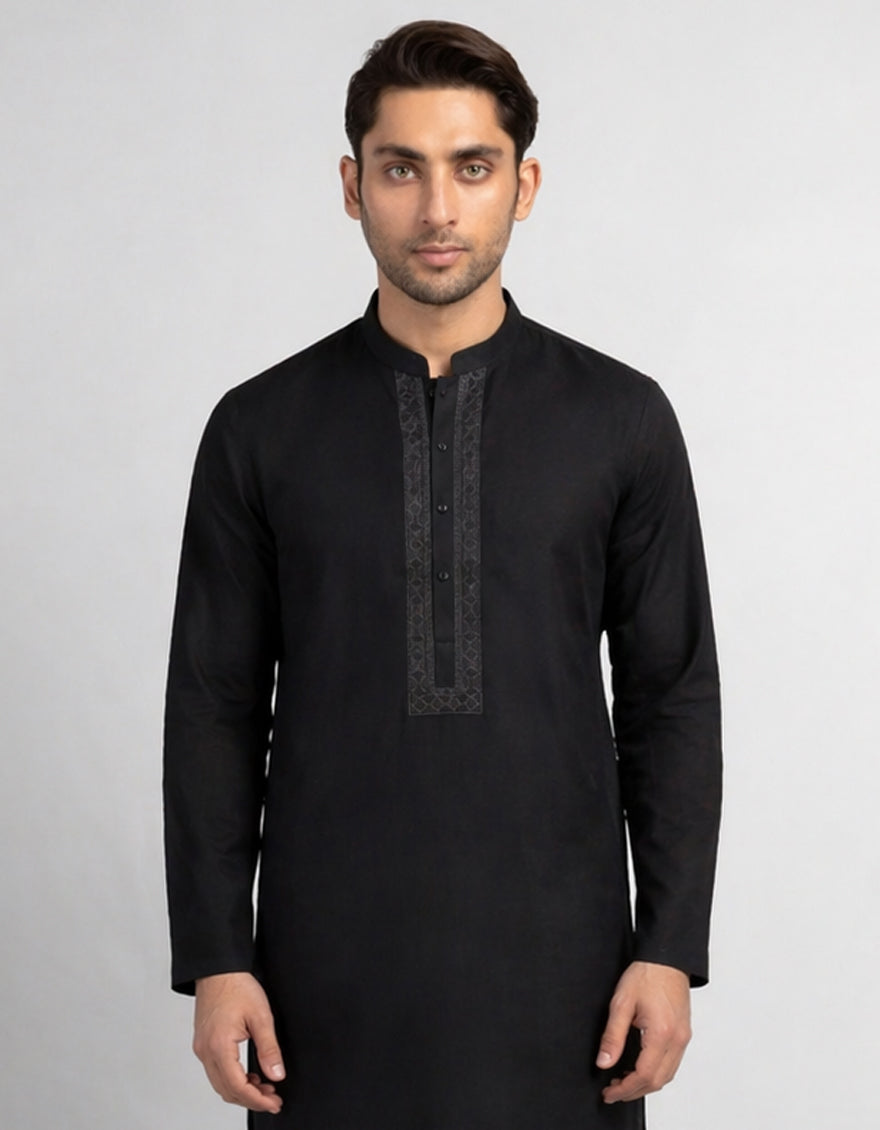 Cotton Black Kurta - J. Junaid Jamshed