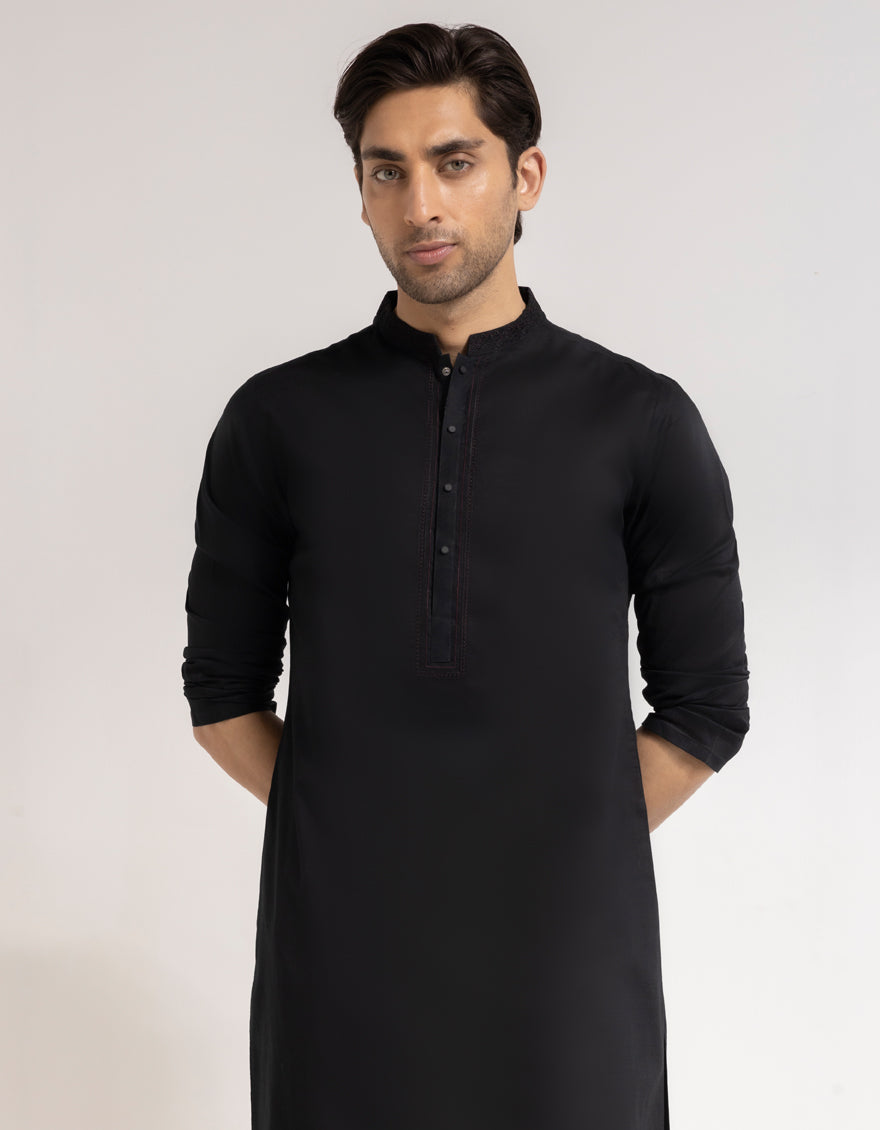 Cotton Black Kurta - J. Junaid Jamshed