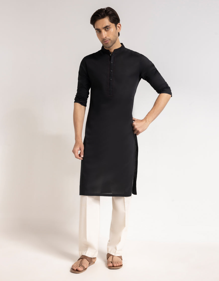 Cotton Black Kurta - J. Junaid Jamshed