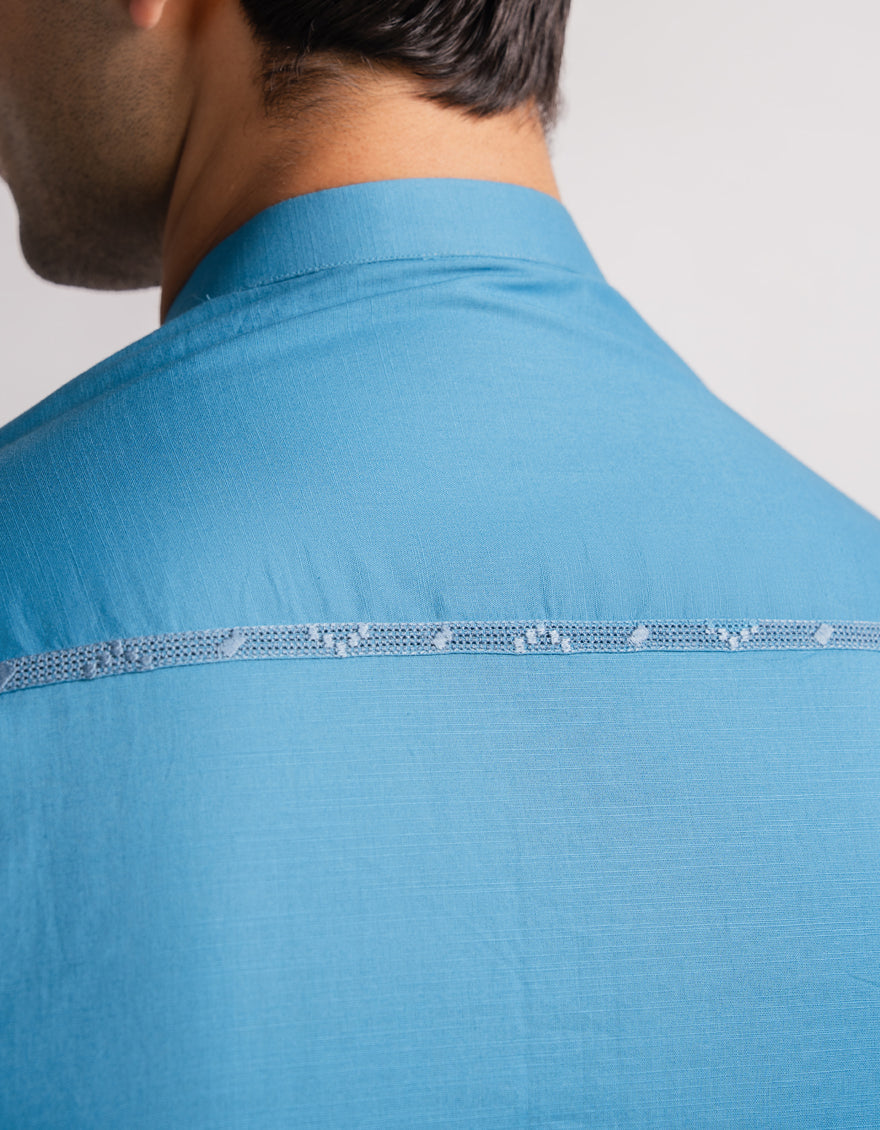 Cotton Aqua Blue Kurta - J. Junaid Jamshed
