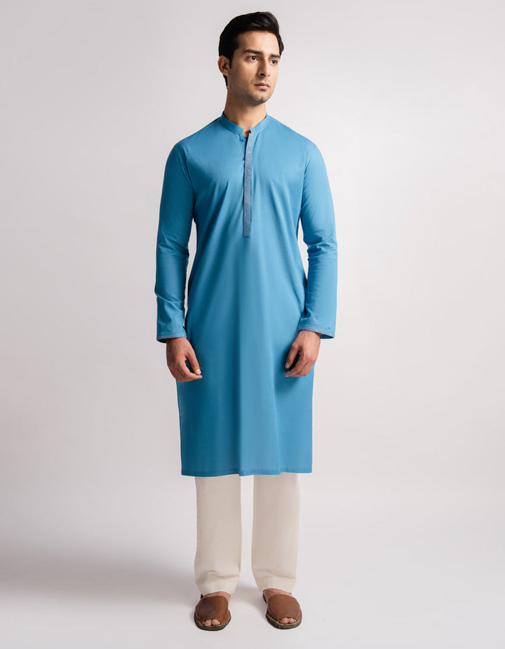 Cotton Aqua Blue Kurta - J. Junaid Jamshed