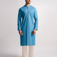 Cotton Aqua Blue Kurta - J. Junaid Jamshed