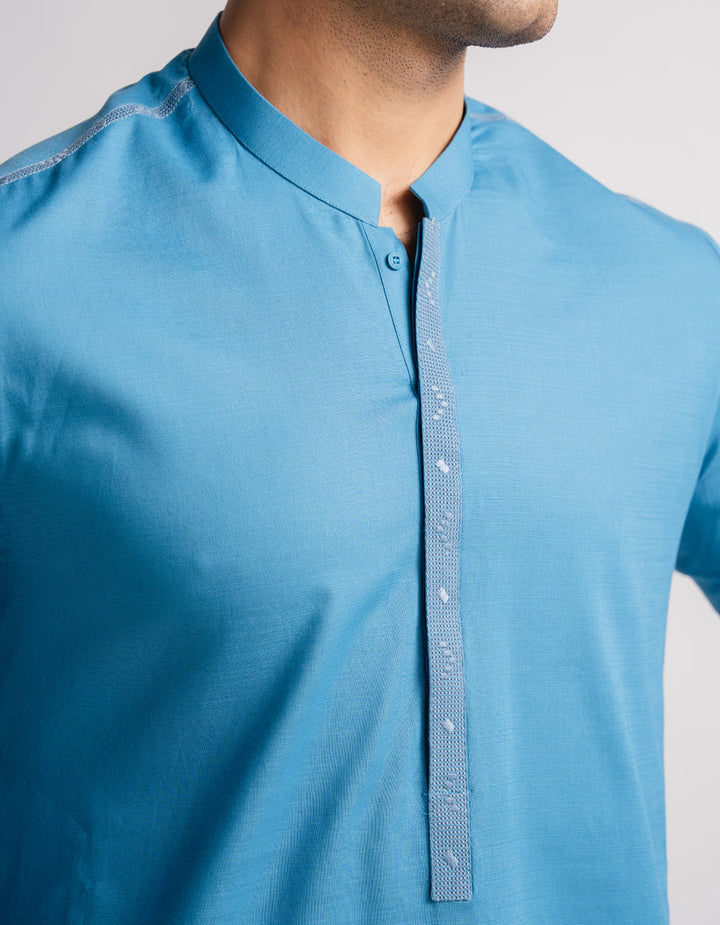 Cotton Aqua Blue Kurta - J. Junaid Jamshed