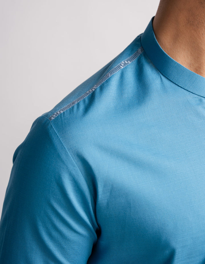 Cotton Aqua Blue Kurta - J. Junaid Jamshed