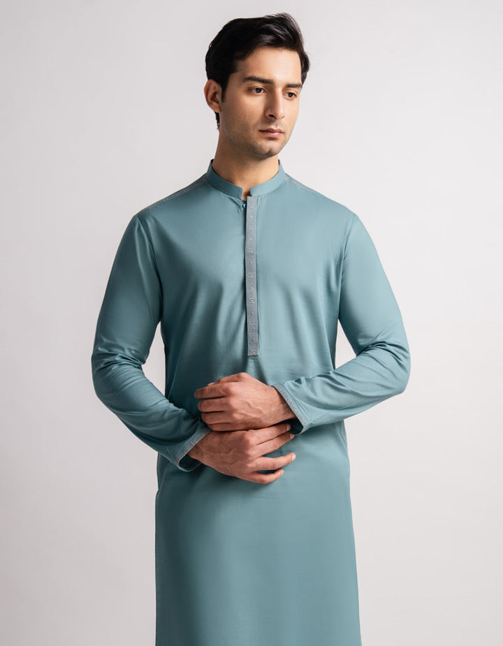 Blended Turquoise Kurta - J. Junaid Jamshed