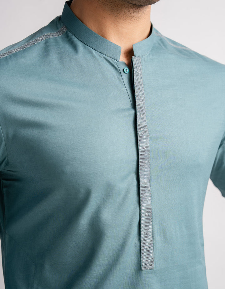 Blended Turquoise Kurta - J. Junaid Jamshed
