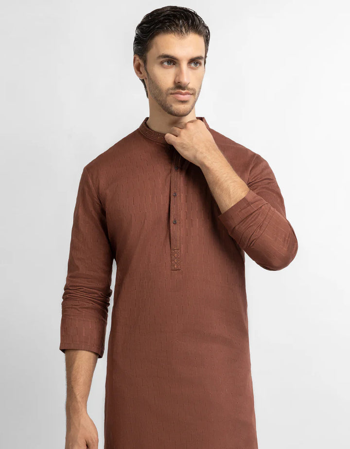 Cotton Brown Kurta - J. Junaid Jamshed