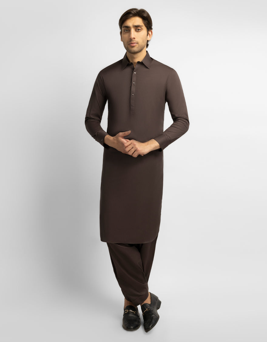 Cotton Dark Brown Shalwar Kameez - J. Junaid Jamshed