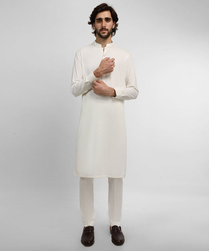 Blended Off White Kurta Trouser - J. Junaid Jamshed
