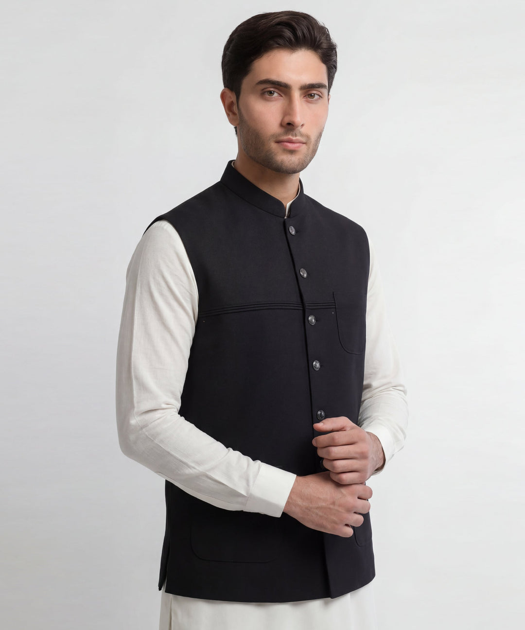 Blended Black Waist Coat - J. Junaid Jamshed