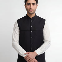 Blended Black Waist Coat - J. Junaid Jamshed