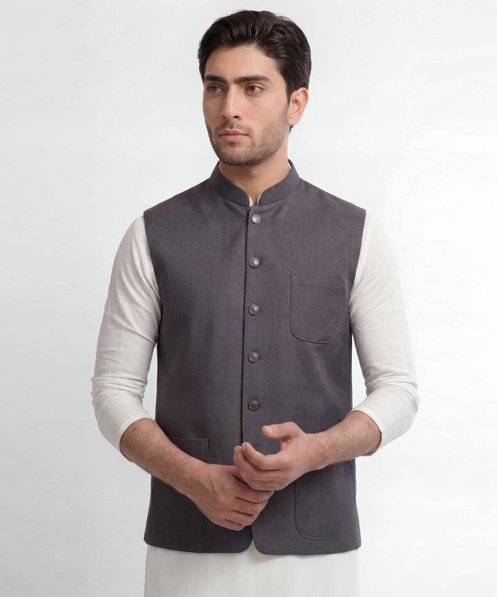 Blended Grey Waist Coat - J. Junaid Jamshed