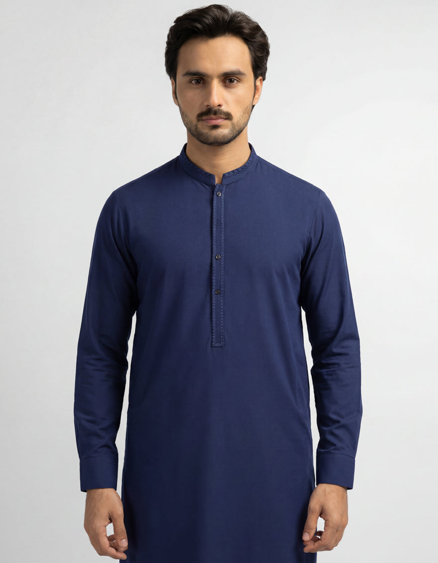 Blended Royal Blue Shalwar Kameez - J. Junaid Jamshed