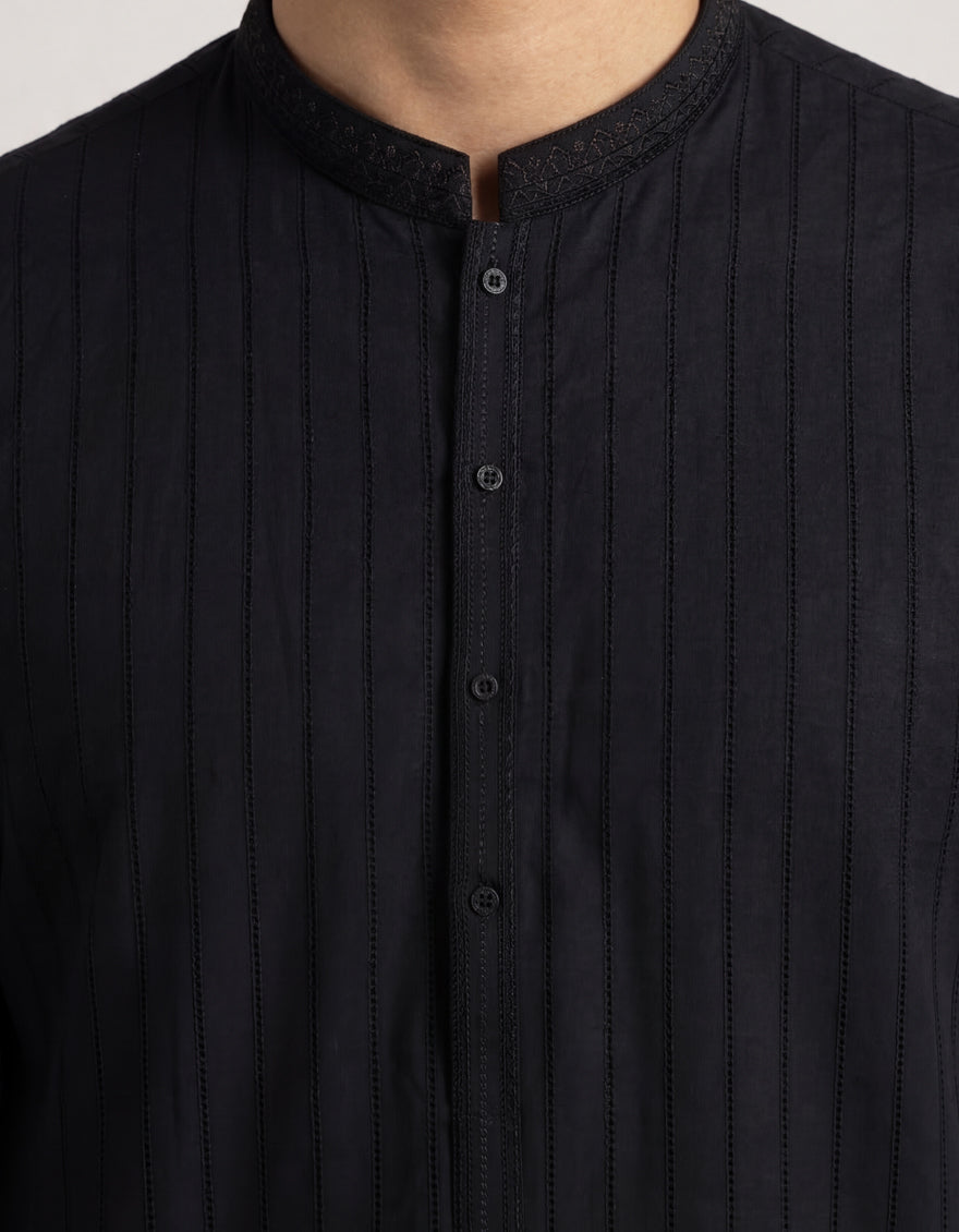 Cotton Black Kurta - J. Junaid Jamshed