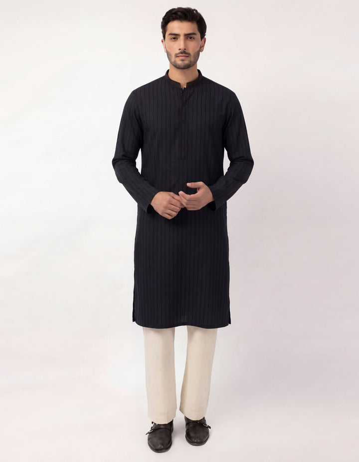 Cotton Black Kurta - J. Junaid Jamshed