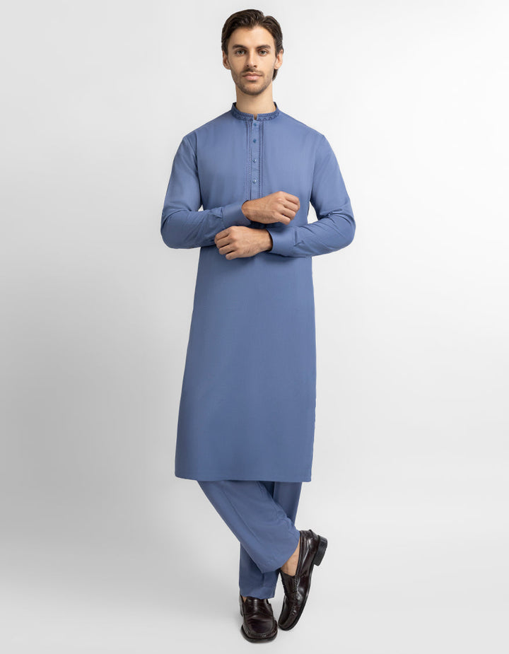 Blended Dull Blue Kurta Trouser - J. Junaid Jamshed