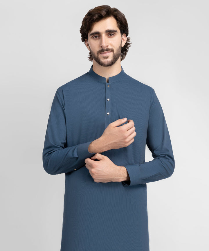 Cotton Blue Kurta Trouser - J. Junaid Jamshed