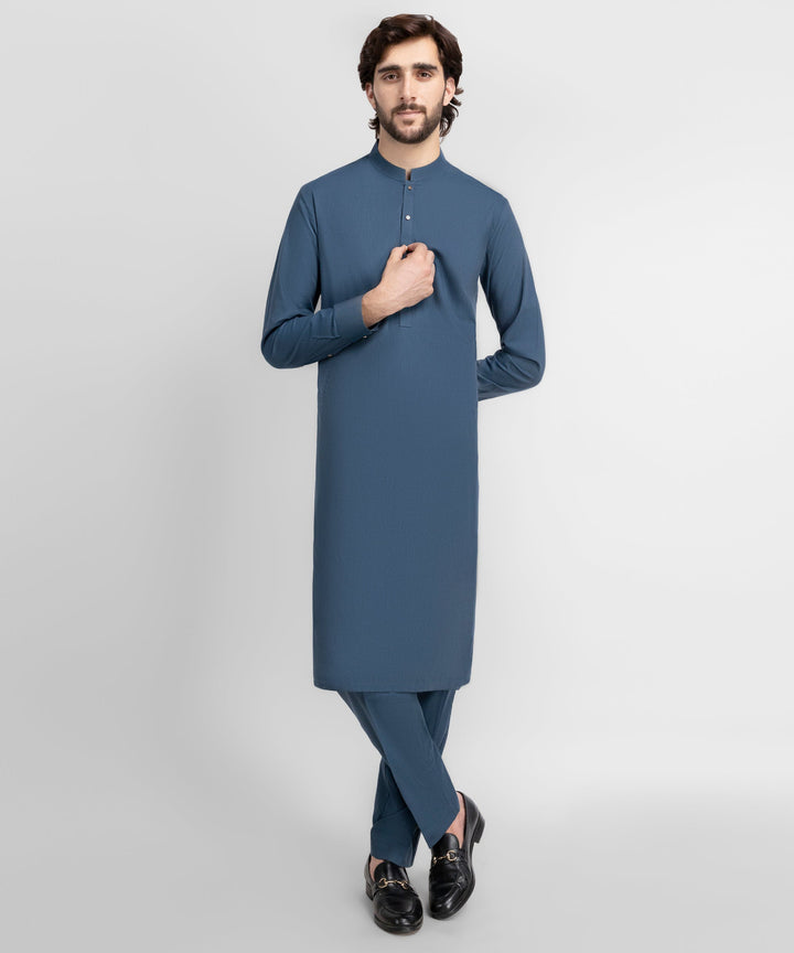 Cotton Blue Kurta Trouser - J. Junaid Jamshed