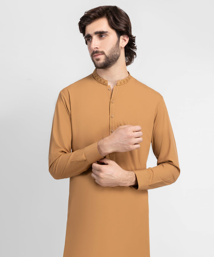 Blended Mustard Shalwar Kameez - J. Junaid Jamshed