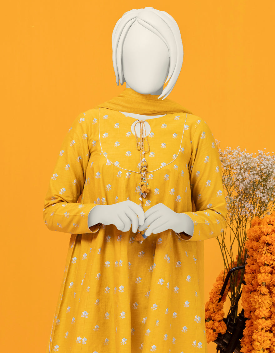 Lawn Yellow 3 Piece Stitched Suit - J. Junaid Jamshed