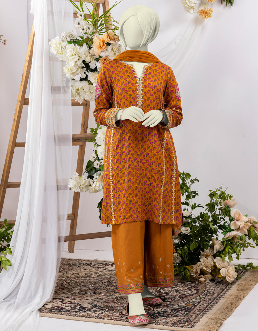 Lawn Orange 3 Piece Stitched Suit - J. Junaid Jamshed