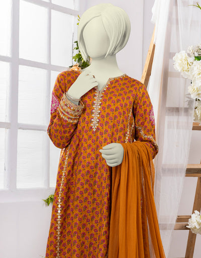 Lawn Orange 3 Piece Stitched Suit - J. Junaid Jamshed