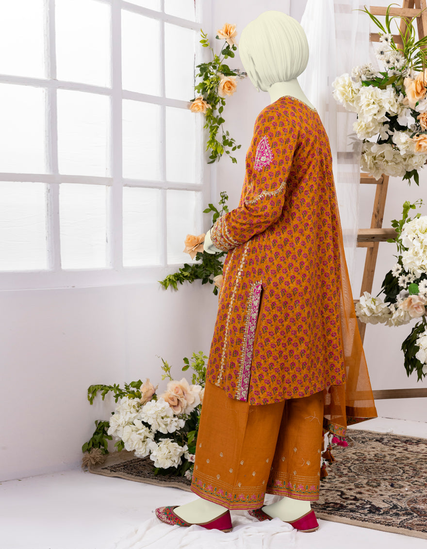 Lawn Orange 3 Piece Stitched Suit - J. Junaid Jamshed