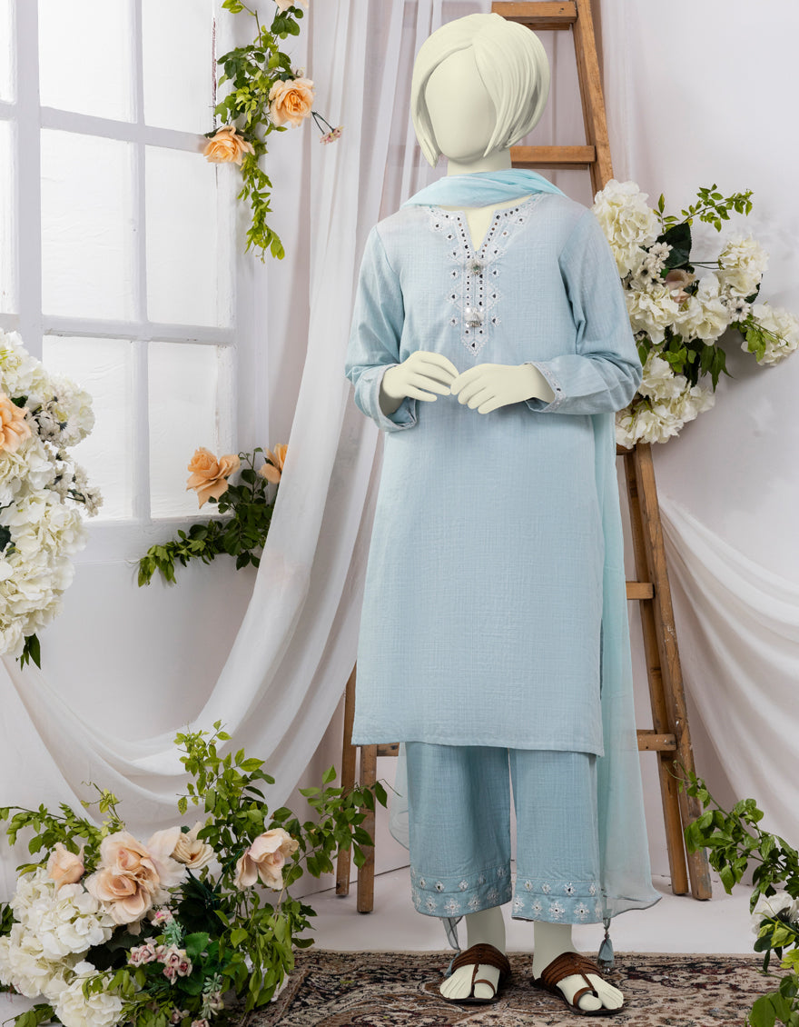 Textured Blue 3 Piece Stitched Suit - J. Junaid Jamshed