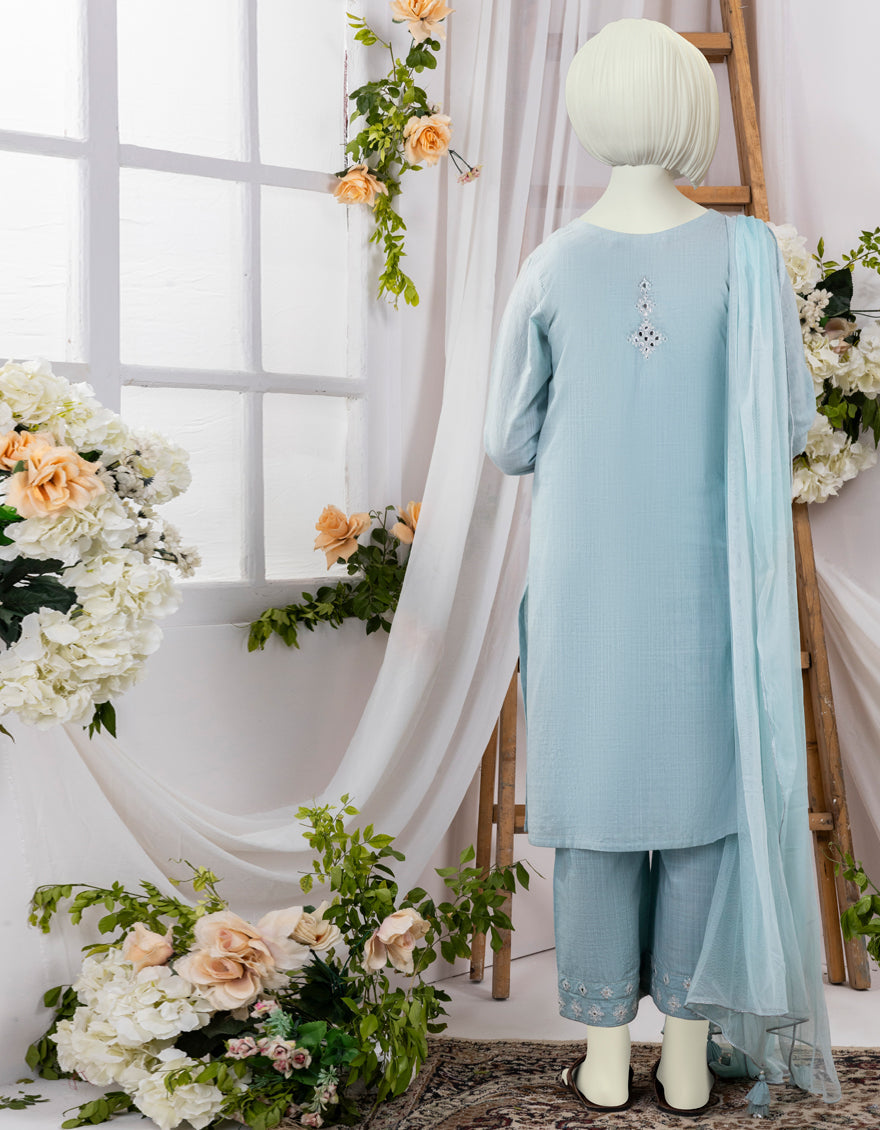 Textured Blue 3 Piece Stitched Suit - J. Junaid Jamshed