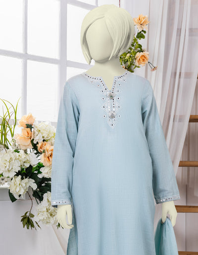 Textured Blue 3 Piece Stitched Suit - J. Junaid Jamshed