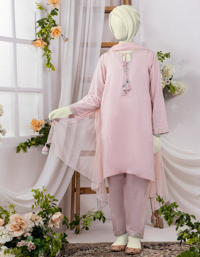 Textured Pink 3 Piece Stitched Suit - J. Junaid Jamshed