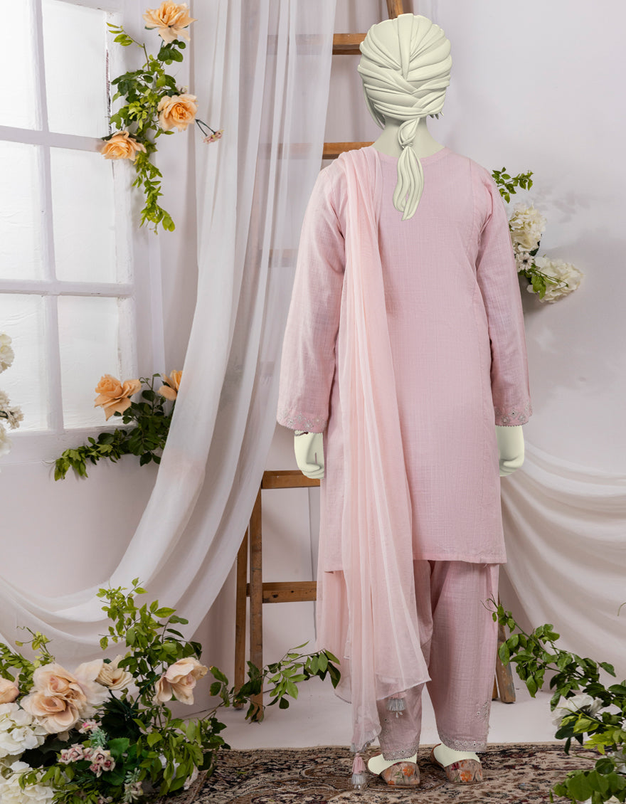 Textured Pink 3 Piece Stitched Suit - J. Junaid Jamshed