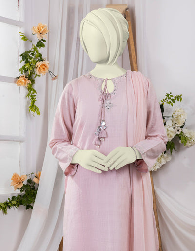 Textured Pink 3 Piece Stitched Suit - J. Junaid Jamshed