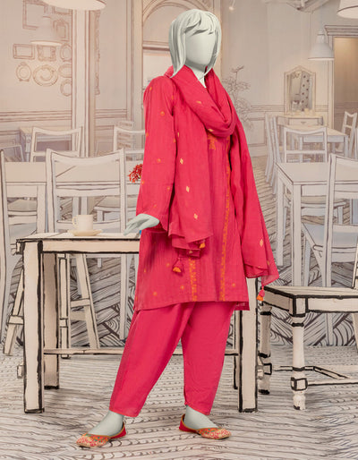 Textured Pink Stitched Suit - J. Junaid Jamshed