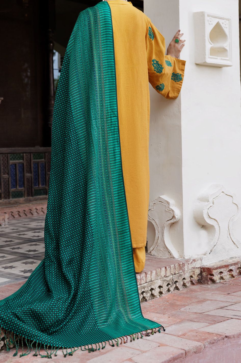 Dobby Yellow Stitched Suit - Almirah