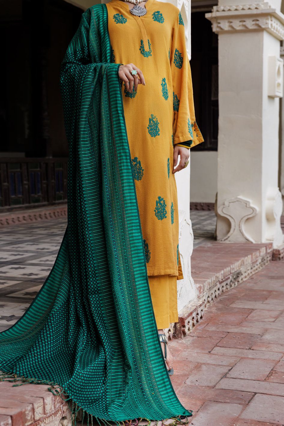 Dobby Yellow Stitched Suit - Almirah