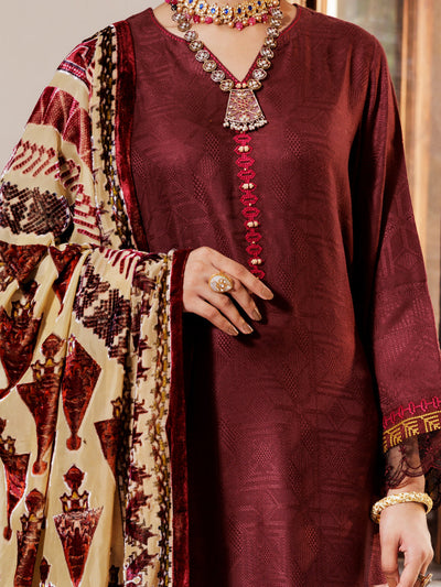 Yarn Dyed Maroon Stitched Suit - Almirah