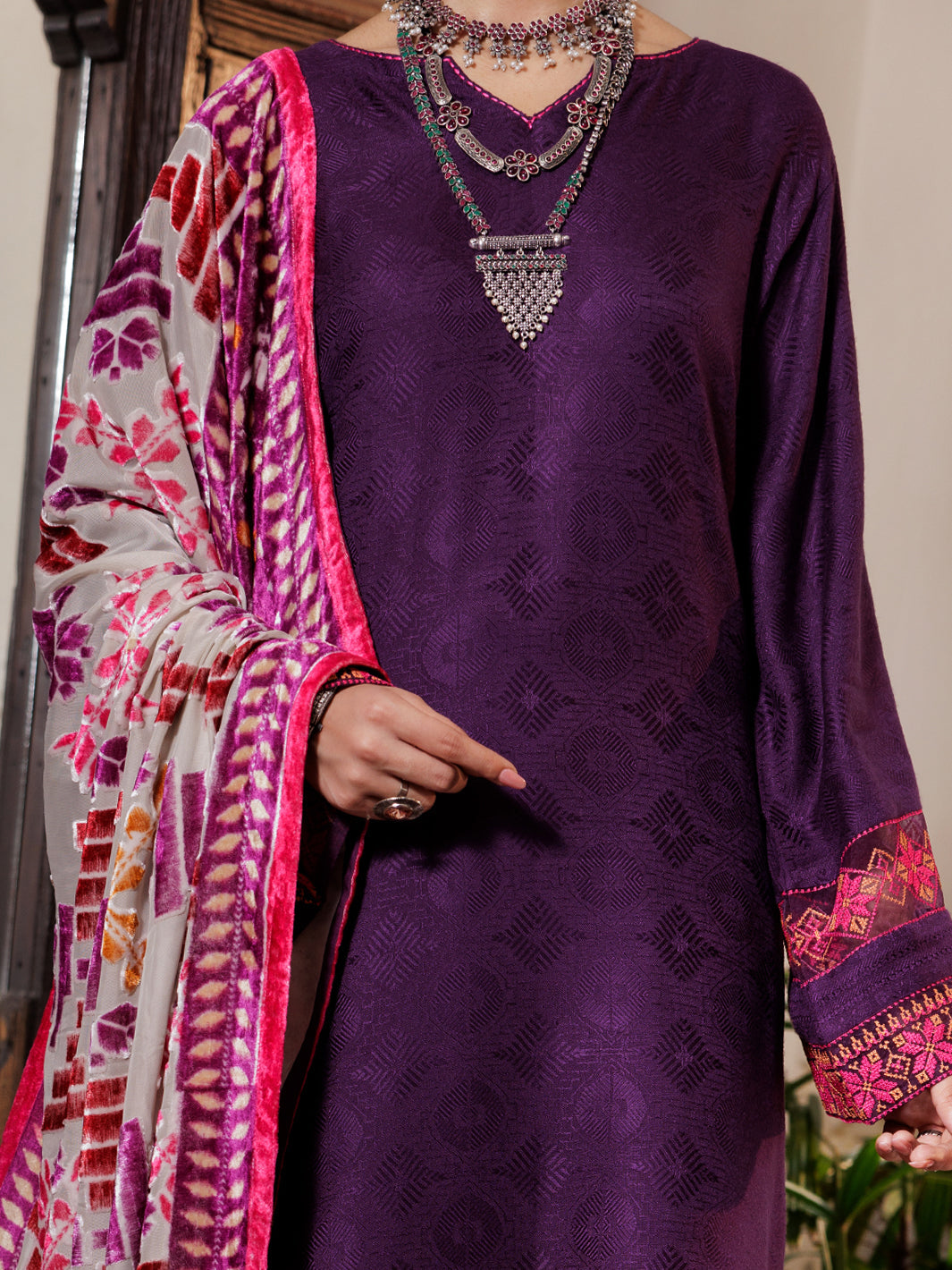 Yarn Dyed Purple Stitched Suit - Almirah