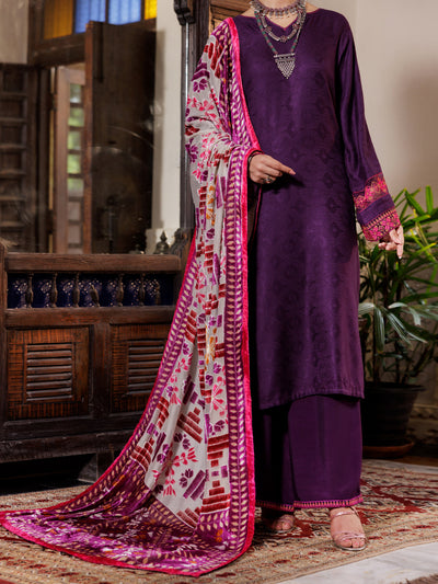 Yarn Dyed Purple Stitched Suit - Almirah